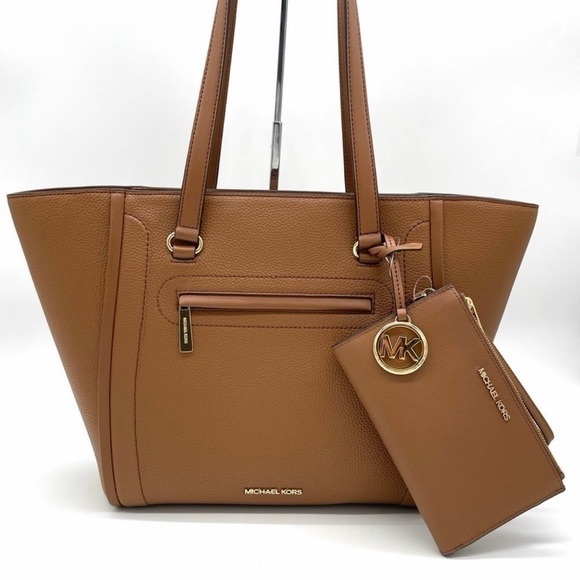 Michael Kors Carine Front Zip Leather Large Tote Bag & Wallet Set